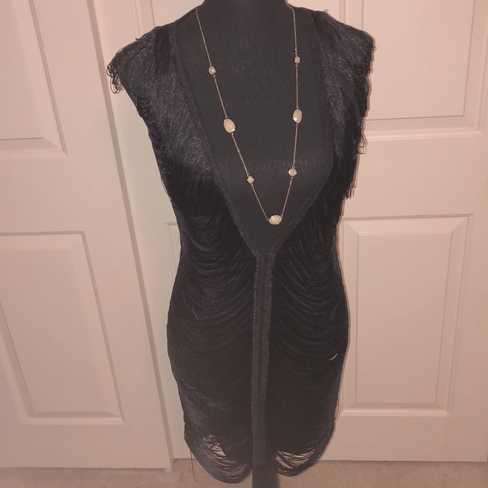 Plunge/Fringe -Pretty Little Thing -Dress in Black-Size 4 USA-Super Sexy
